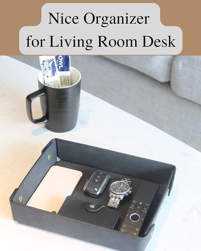 CASIRENA Father's Day Gifts Faux Leather Valet Tray Organizer - Image 9