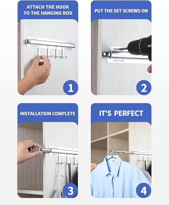 BaiNong Valet Rod for Closets Pull Out 16.5" Silver - Image 7
