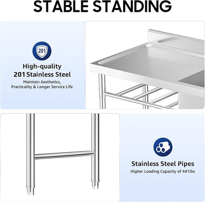 Freestanding Commercial Utility Sink, 47.2 * 23.6 * 31.5in Industrial Kitchen - Image 6