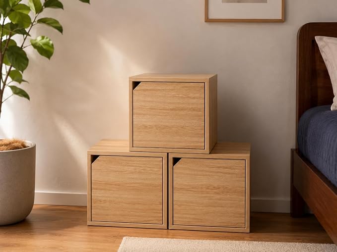 Modular Storage Cube with Door, 11.8" x 11.8" Multipurpose Wooden Bookshelf and - Image 4