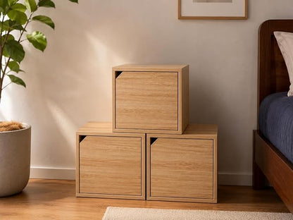 Modular Storage Cube with Door, 11.8" x 11.8" Multipurpose Wooden Bookshelf and - Image 4