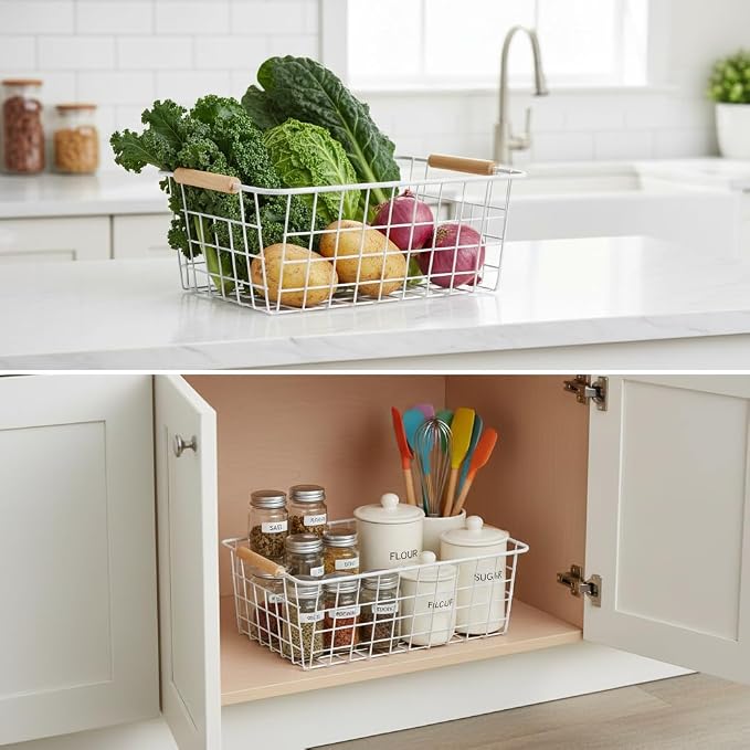 White Metal Wire Food Storage Basket - Image 4
