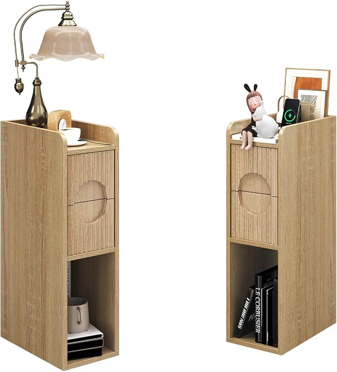 Slim Bedside Table Set of 2, Narrow Nightstand - Image 8