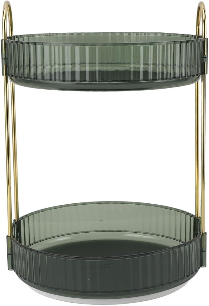 Makeup Organizer Rack 2 Tier 360 Deg Rotation Space Saving Cosmetic Countertop - Image 6