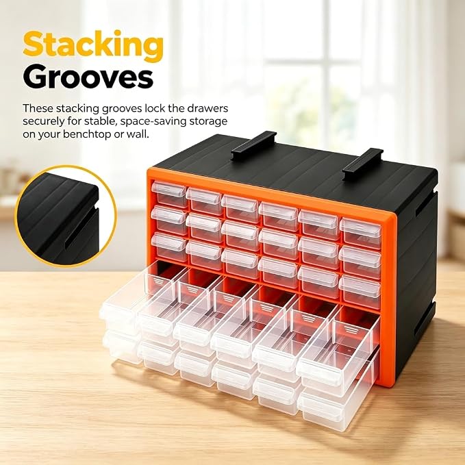 Goaste 30 Drawer Plastic Drawer Storage Cabinet, Stackable Wall Mount Small - Image 6