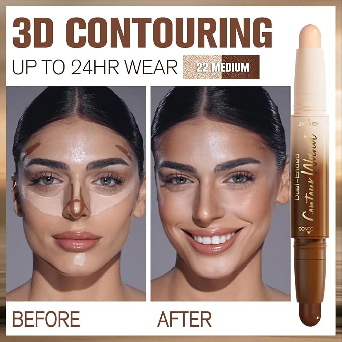 2Pcs Cream Contour Stick Face Body Makeup Dual Ended, Nude Light Beige & Nude - Image 2
