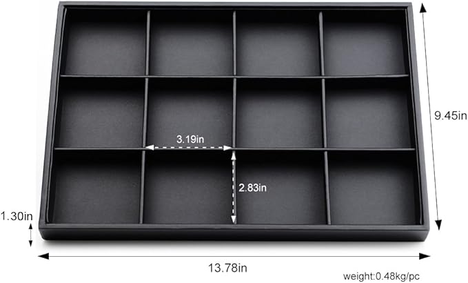Black PU Leather Jewelry Display Flat Tray Ring Necklace Watch Organizer - Image 3