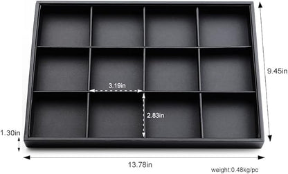 Black PU Leather Jewelry Display Flat Tray Ring Necklace Watch Organizer - Image 3