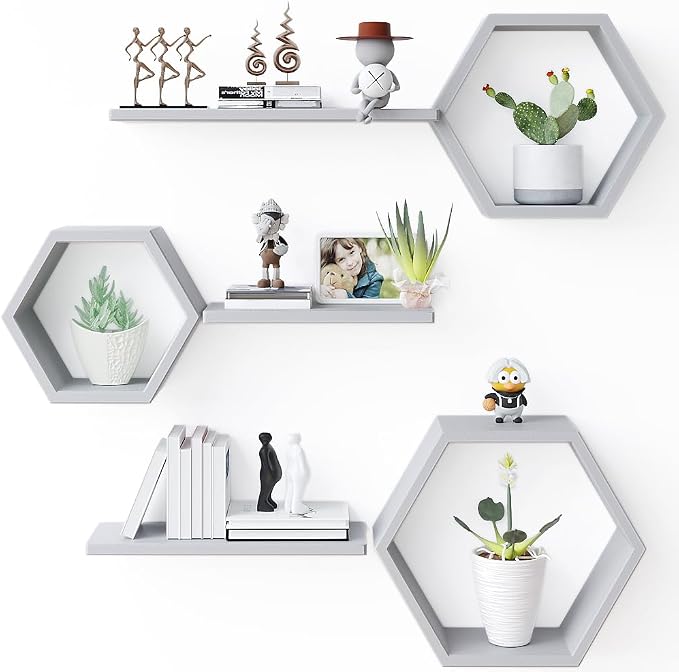 Wooden Hexagon Floating Shelves Wall Mounted, Rustic Honeycomb Shelves - Image 9