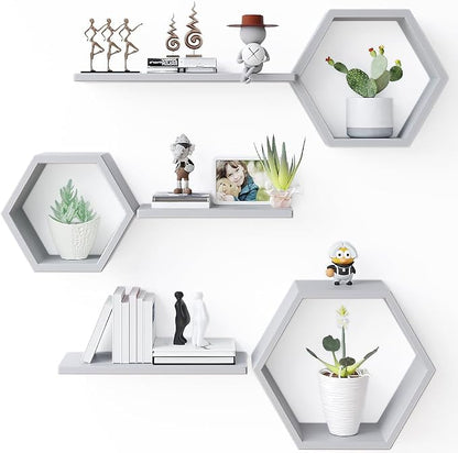 Wooden Hexagon Floating Shelves Wall Mounted, Rustic Honeycomb Shelves - Image 9