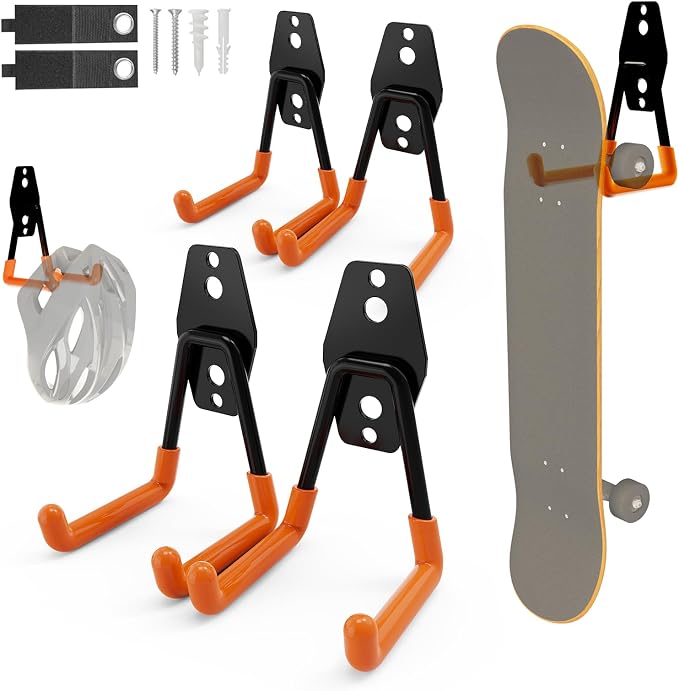 Skateboard Hooks 4-Pack Utility Small Heavy Duty Holder Garage Storage Wall by Wallavant