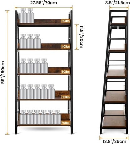 Himimi Ladder Bookshelf, 5 Shelf Bookcase Industrial Bookshelf Wood and Metal - Image 3