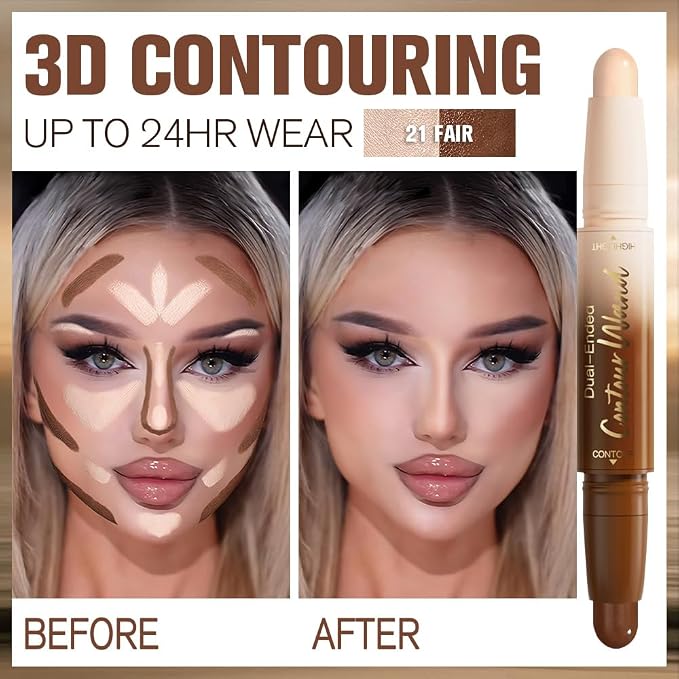 2Pcs Cream Contour Stick Face Body Makeup Dual Ended, Nuetral Nude Beige & - Image 2