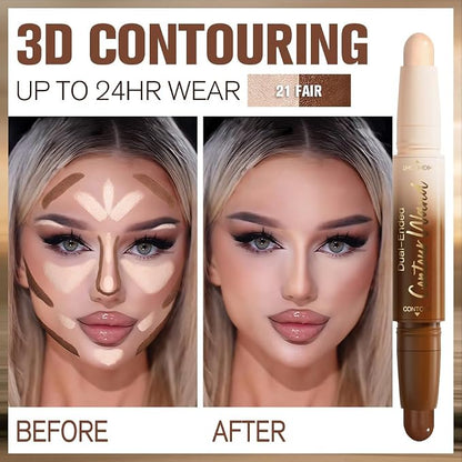 2Pcs Cream Contour Stick Face Body Makeup Dual Ended, Nuetral Nude Beige & - Image 2