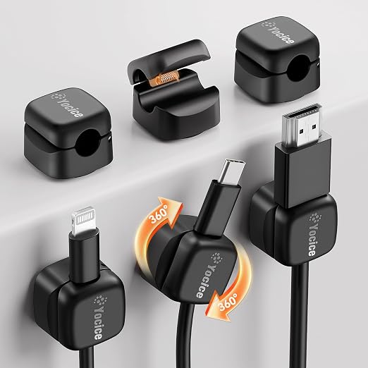 6 Pack Rotatable Cord Organizer, Spring Cable Clips Desk Cable Management Cord by Yocice