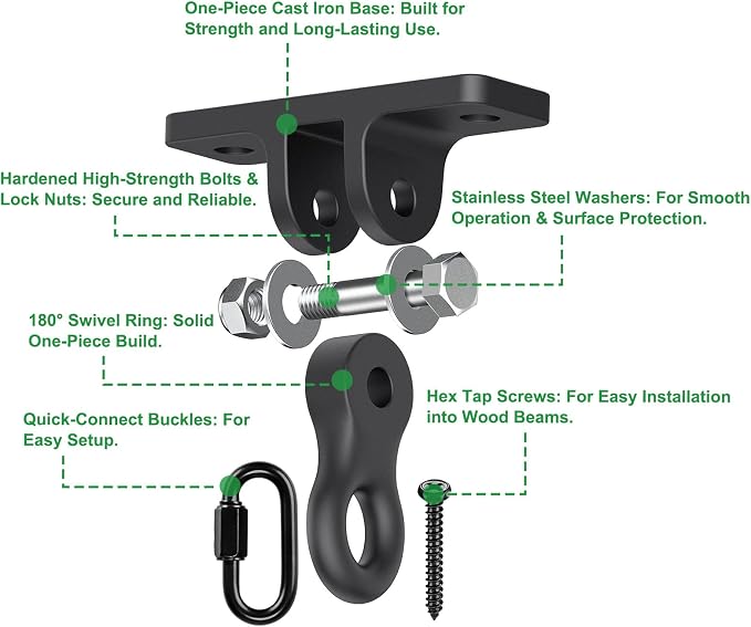 SELEWARE Heavy Duty Black Swing Hangers 2400LB Capacity Porch Swing Hanger | - Image 2