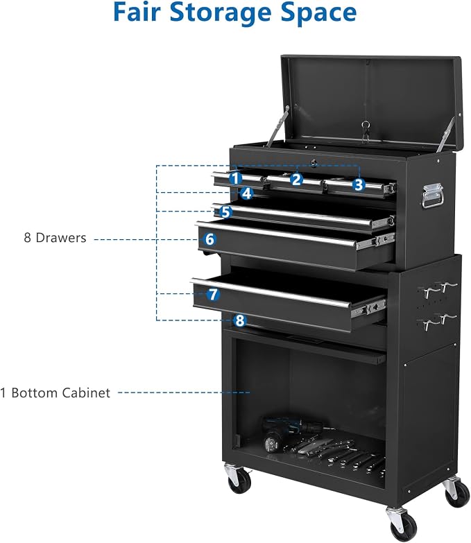 TUFFIOM 8-Drawer Rolling Tool Chest, Tool Storage Cabinet w/Lockable Wheels - Image 3