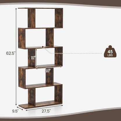 5-Tier Geometric Bookcase Set of 2, 62.5” Freestanding Room Divider Bookshelf - Image 3