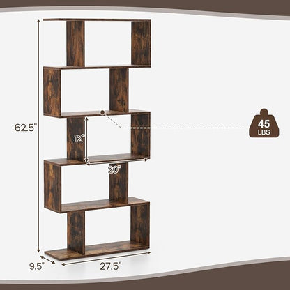 5-Tier Geometric Bookcase, 62.5” Freestanding Room Divider Bookshelf - Image 3
