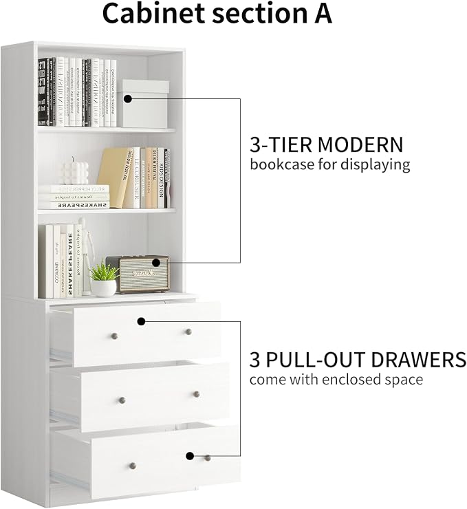 TUSY 71" Bookshelf Bookcase, 3-Tier Modern Bookshelves 3 Large Drawer, Wood - Image 5