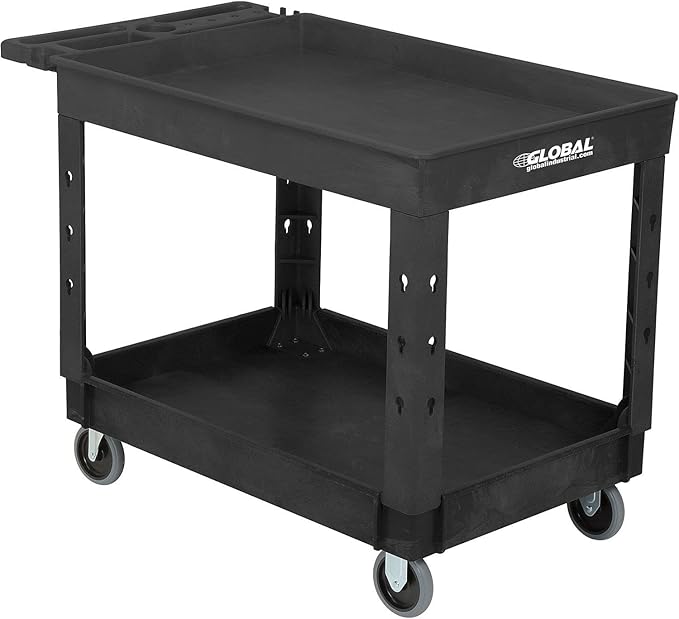 Global Industrial Industrial Service & Utility Cart, Plastic 2 Tray Black Shelf by GlobalIndustrial