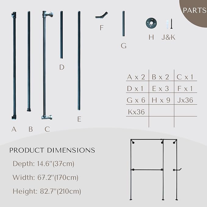 Industrial Pipe Clothing Rack, Heavy Duty Wall Mounted Clothes Rack, Retail - Image 7