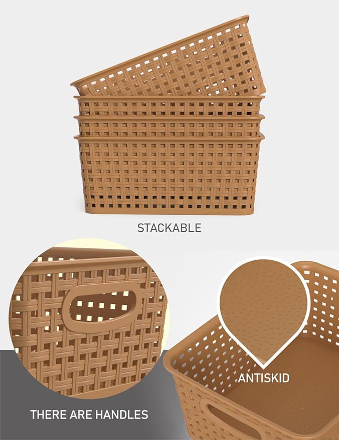 WYT 6-Pack Plastic Small Shelf Storage Weave Baskets Organizing - Image 3
