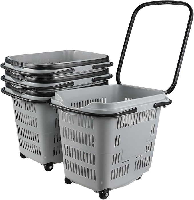 50 L Plastic Rolling Shopping Basket - Image 8