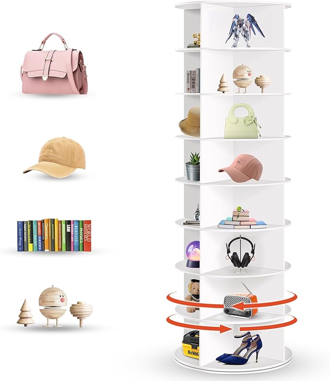 8 Tier Rotating Shoe Rack Tower, Spinning Shoe Organizer Rotating Shelf by DailySee