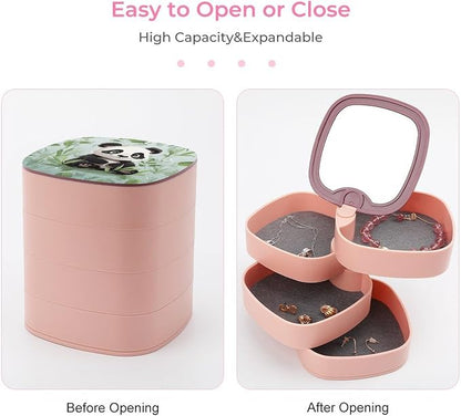 Panda Bamboo Rotating Jewelry Organizer Box 4-Layer 360° Rotatable ABS Jewelry - Image 3