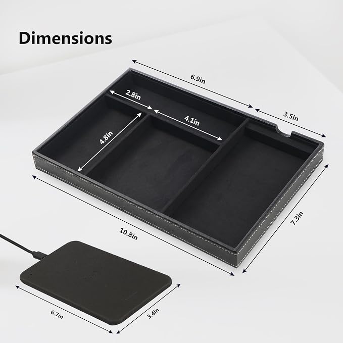TopMade Valet Tray with Wireless Charging Pad Nightstand Organizer, Leather - Image 9