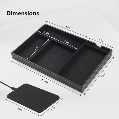 TopMade Valet Tray with Wireless Charging Pad Nightstand Organizer, Leather - Image 9