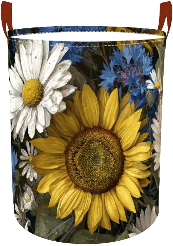 Laundry Baskets 15.7x19.7 Inch Large Vintage Sunflower Daisy Blue Wildflower by Wdesyadms