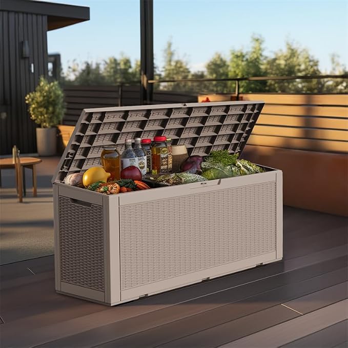 100 Gallon Waterproof Large Resin Deck Box, Lockable Storage Container - Image 2