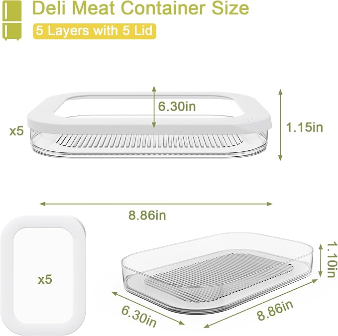 5 Pcs Deli Meat Container for Fridge, Stackable Bacon Lunch Meat Container for - Image 3