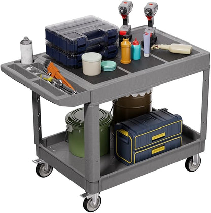 2 Tier Plastic Rolling Utility Cart on Wheels, Heavy Duty Tool Cart by Bettertoolsforbetterlife