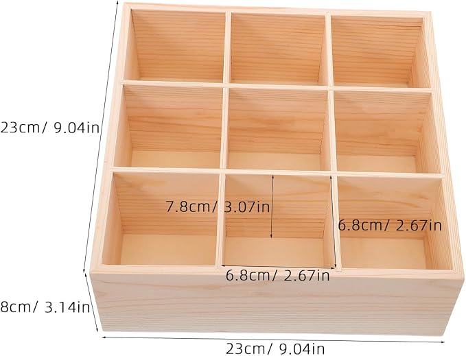 Abaodam Wooden Divided Storage Box 9-compartment Deep Drawer Organizer 8cm - Image 2