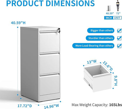 3 Drawer File Cabinet, Metal Vertical Filing Cabinet - Image 3