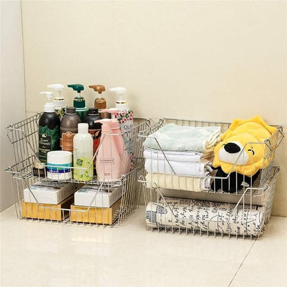 Stackable Wire Metal Baskets Sturdy Cabinet Organizer Wire Pantry Freezer Bin - Image 5