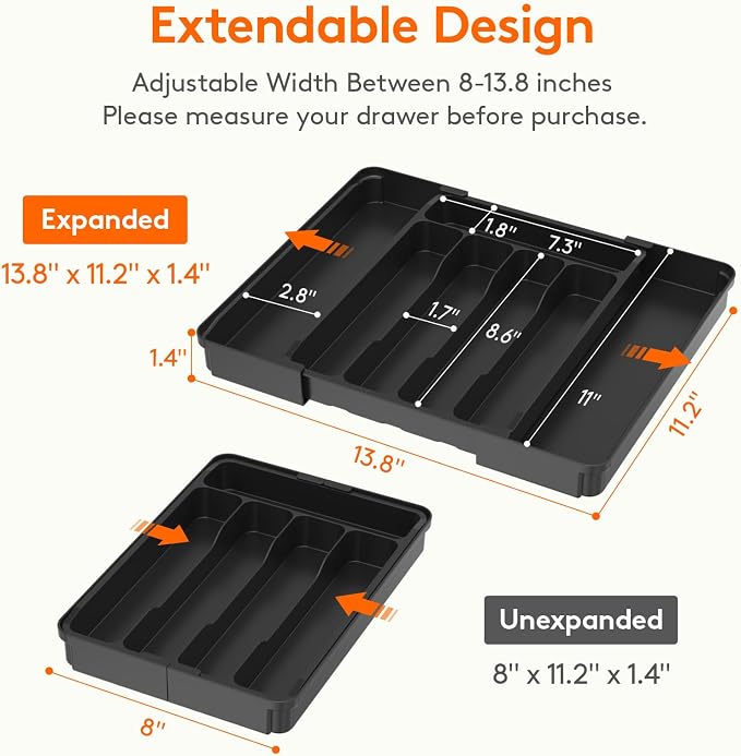 Lifewit Expandable Silverware Organizer, Plastic Utensil Tray - Image 3