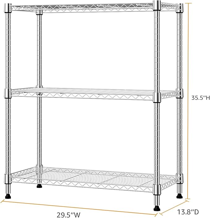 750 lbs 3 Tier Storage Rack Metal Wire Shelving Unit, Storage Standing Shelf - Image 3