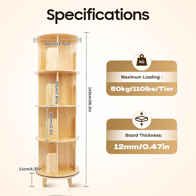 Rotating Bookshelf, Revolving Bookcase, Stackable Bookshelf Organizer, Swivel - Image 2