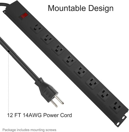 Metal 8 Outlet Mountable Power Strip, Wall Mount Outlet Heavy Duty, Wide Spaced - Image 3