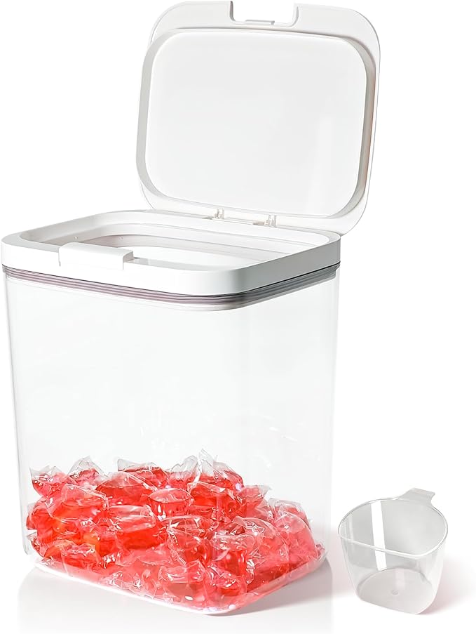 Gute Laundry Pod Holder with Lid - 186oz Sealed Automatic Pop-Up Dispenser by GUTE