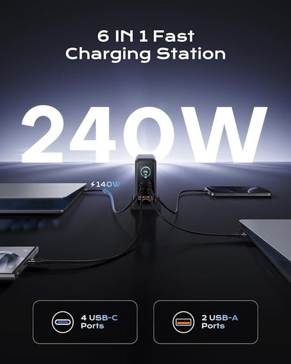 240W USB C Charger Block, ASOMETECH 6 Ports USB Charging Station, GaN 140W - Image 2