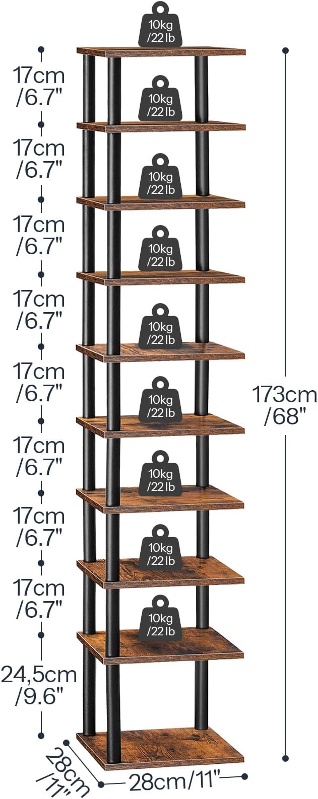HOOBRO Vertical Shoe Rack, 10-Tier Narrow Shoe Shelf, Shoe Storage Organizer - Image 8