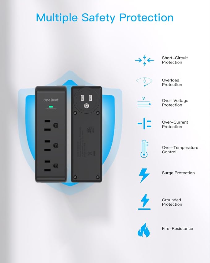 Surge Protector Outlet Extender, 9 AC Multi Outlet Wall Plug - Image 5