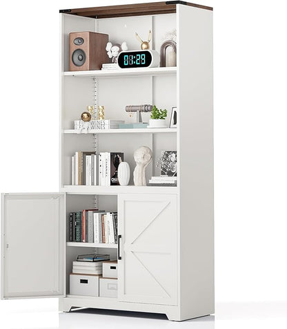 VINGLI Bookcase with Doors and Adjustable Shelves, Steel 70" Tall Bookshelf by VINGLI