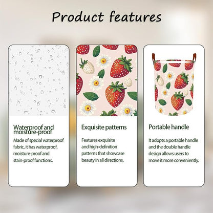 Laundry Baskets 15.7x19.7 Inch Large Strawberry Daisy Design Collapsible - Image 2