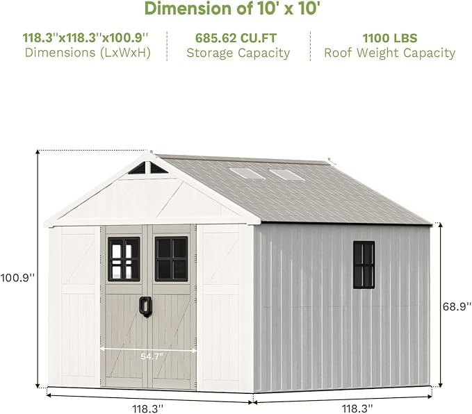 Patiowell 10x10 FT Outdoor Storage Shed, Plastic Shed - Image 3